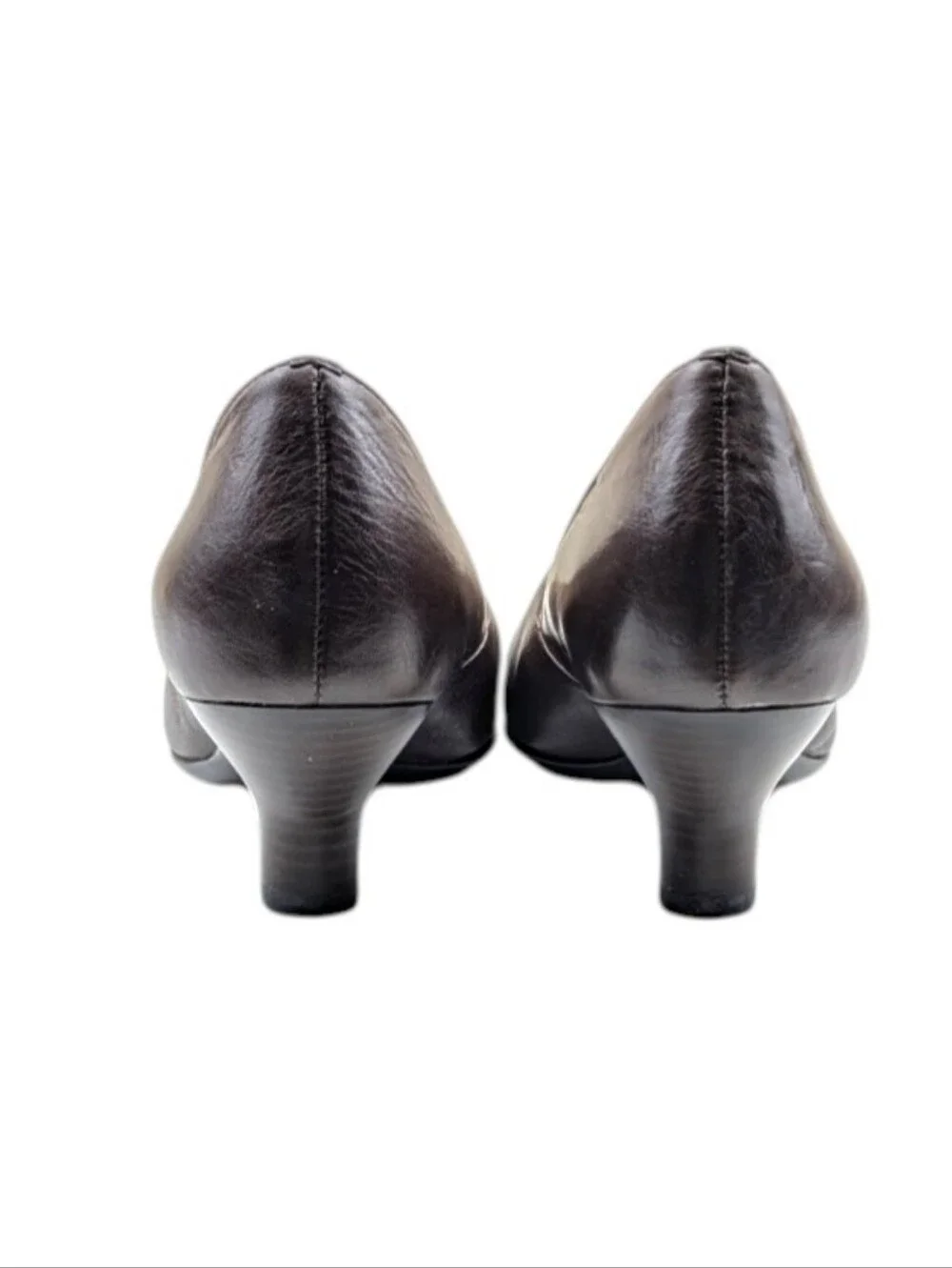 Söfft Brown Leather Kitten Heel Comfort Pumps 8W Wide Button Accent S4244